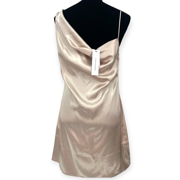 NWT Topshop | 8 | Satin Pink One Shoulder Drape Mini Dress Cocktail Sleevless - Picture 5 of 5